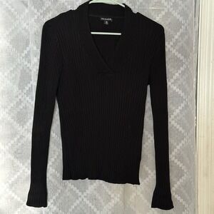 Y2k Black Minimalist Office Ribbed Deep V Neck Basic Sweater‎ XL Capsulecore